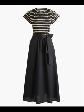 J. Crew mixy shoulder buttons Striped midi Dress with Tie Waist size M